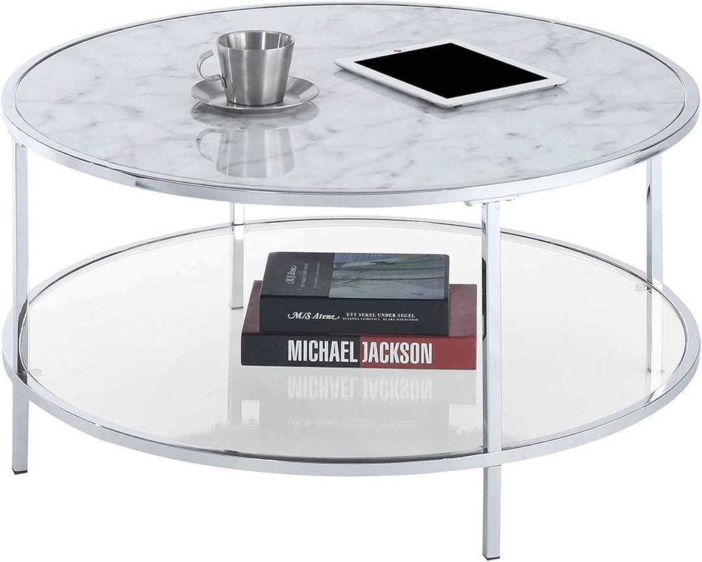 White Faux Marble Round Coffee Table C4876