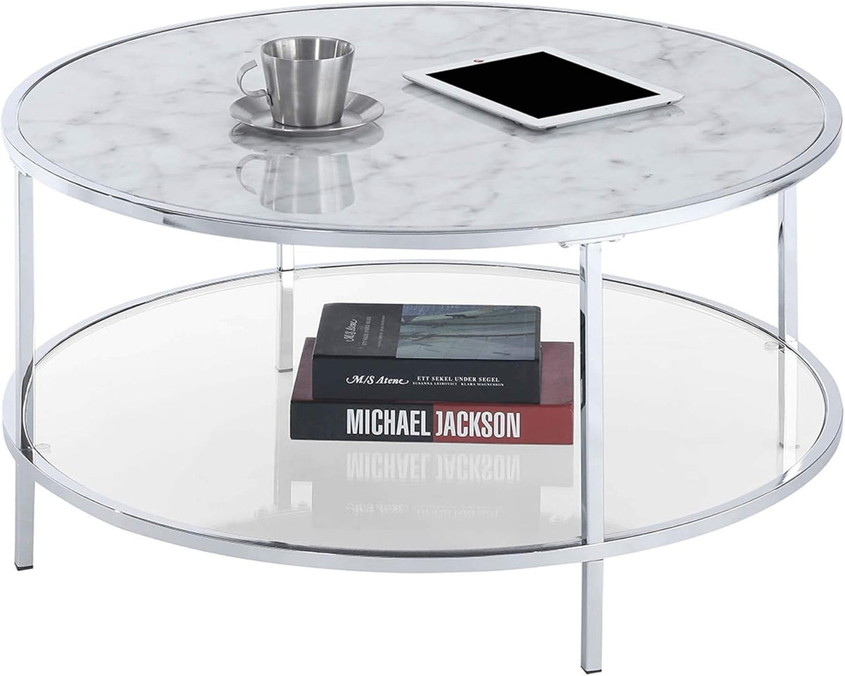 White Faux Marble Round Coffee Table C4876