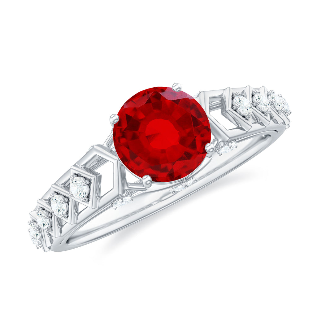 1.25 CT Created Ruby and Diamond Filigree Engagement Ring, 925 Sterling Silver I149675
