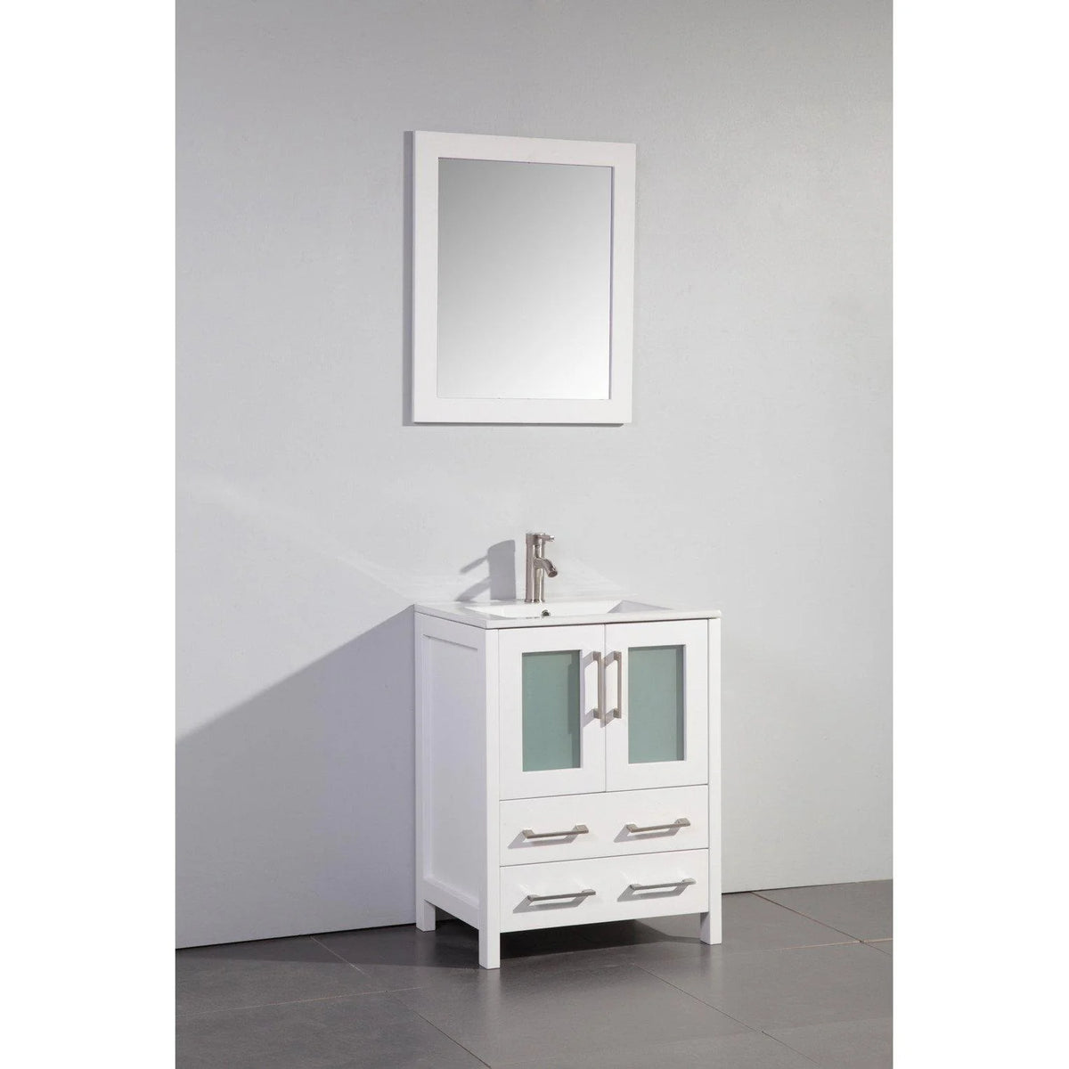 24 in. Single Sink Vanity Cabinet with Ceramic Sink & Mirror White W166