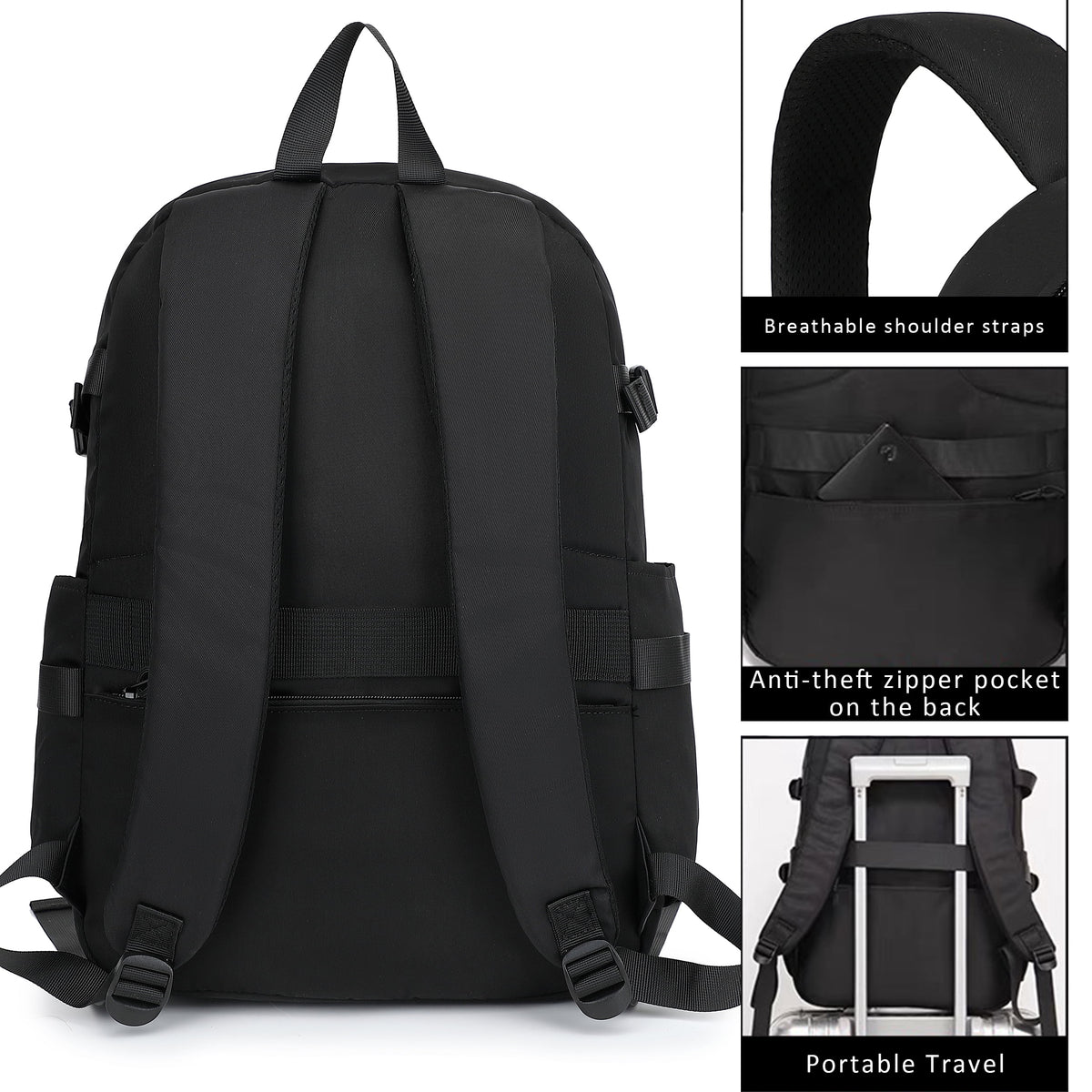 Black Lightweight Laptop Backpack Z178