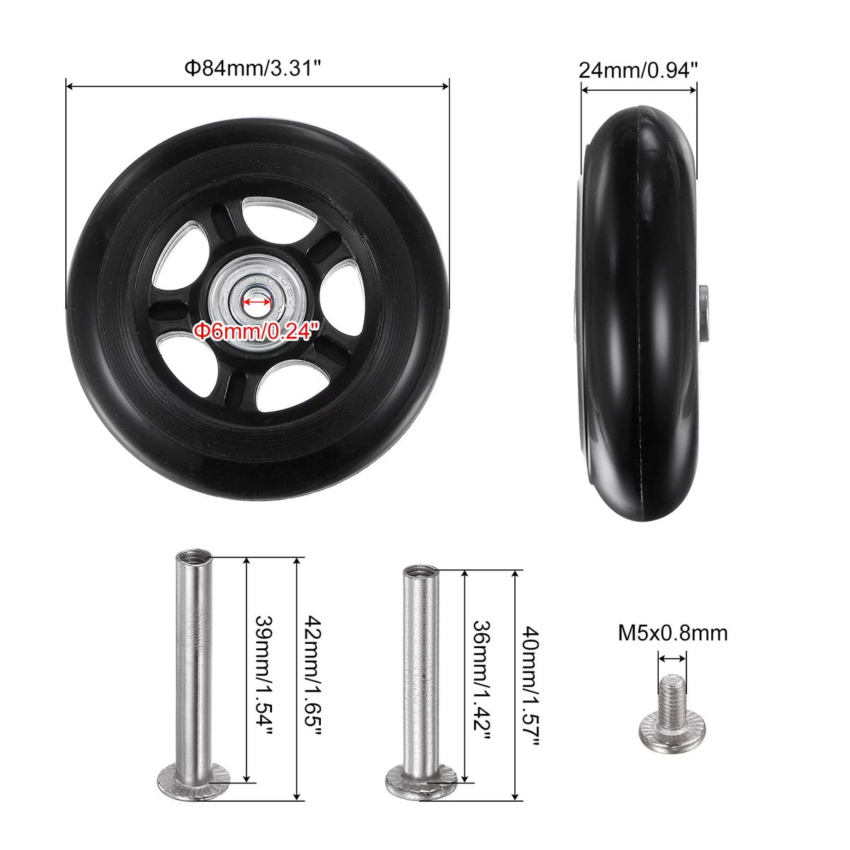 Replacement Luggage Wheels 84x24mm 4 PU Bearing Wheels B343912