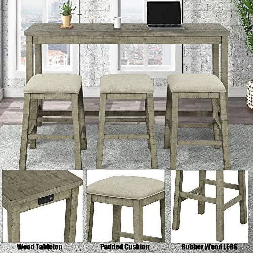 4 Piece Dining Table Set with 3 Stools Z861