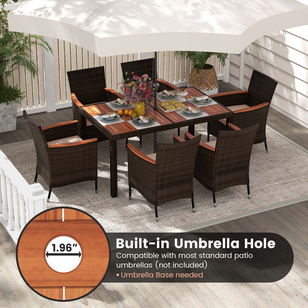 7 Pieces Outdoor Wicker Dining Set with Acacia Wood Table X561082