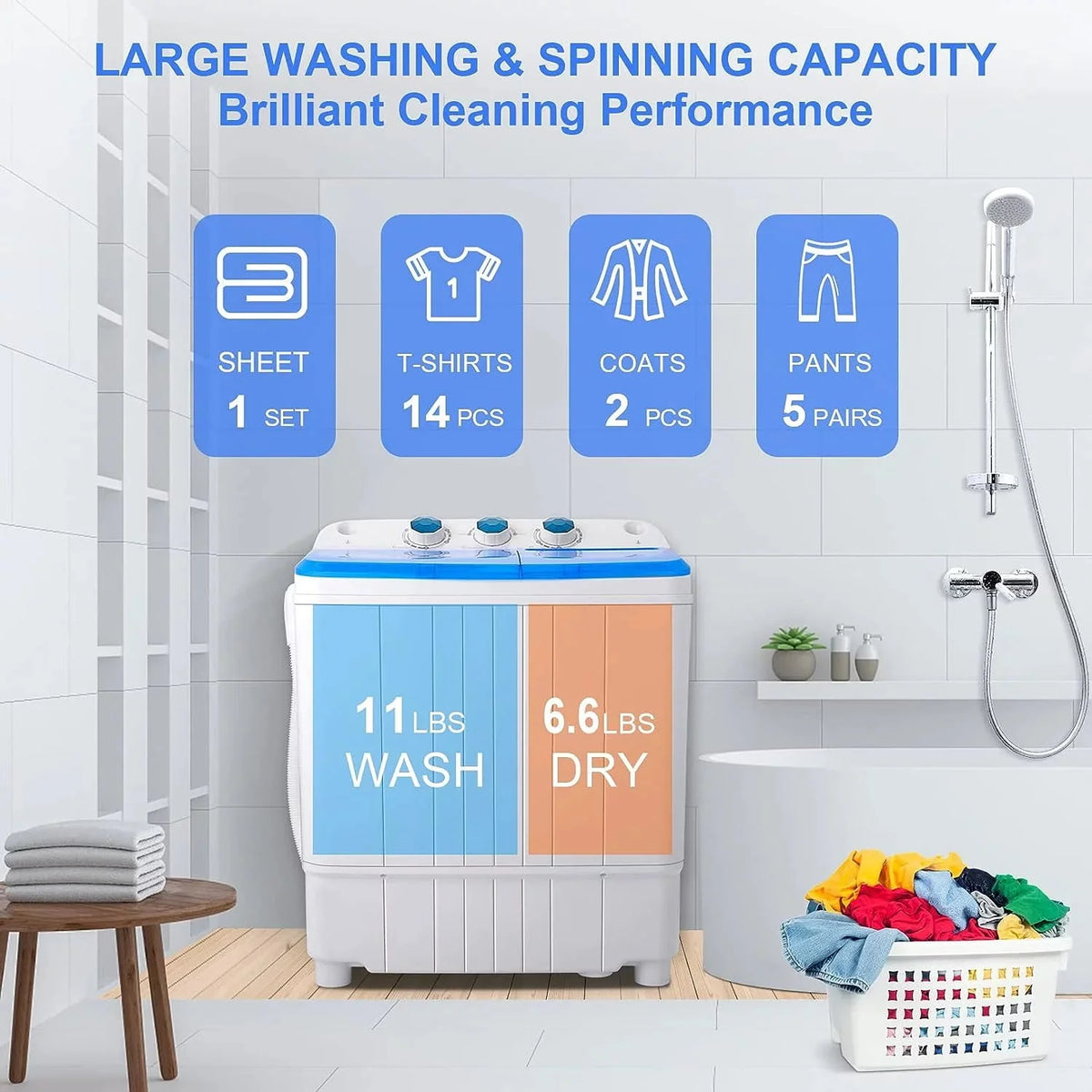 11lbs Washer & 6.6lbs Spin Dryer Combo Washing Machine L1208