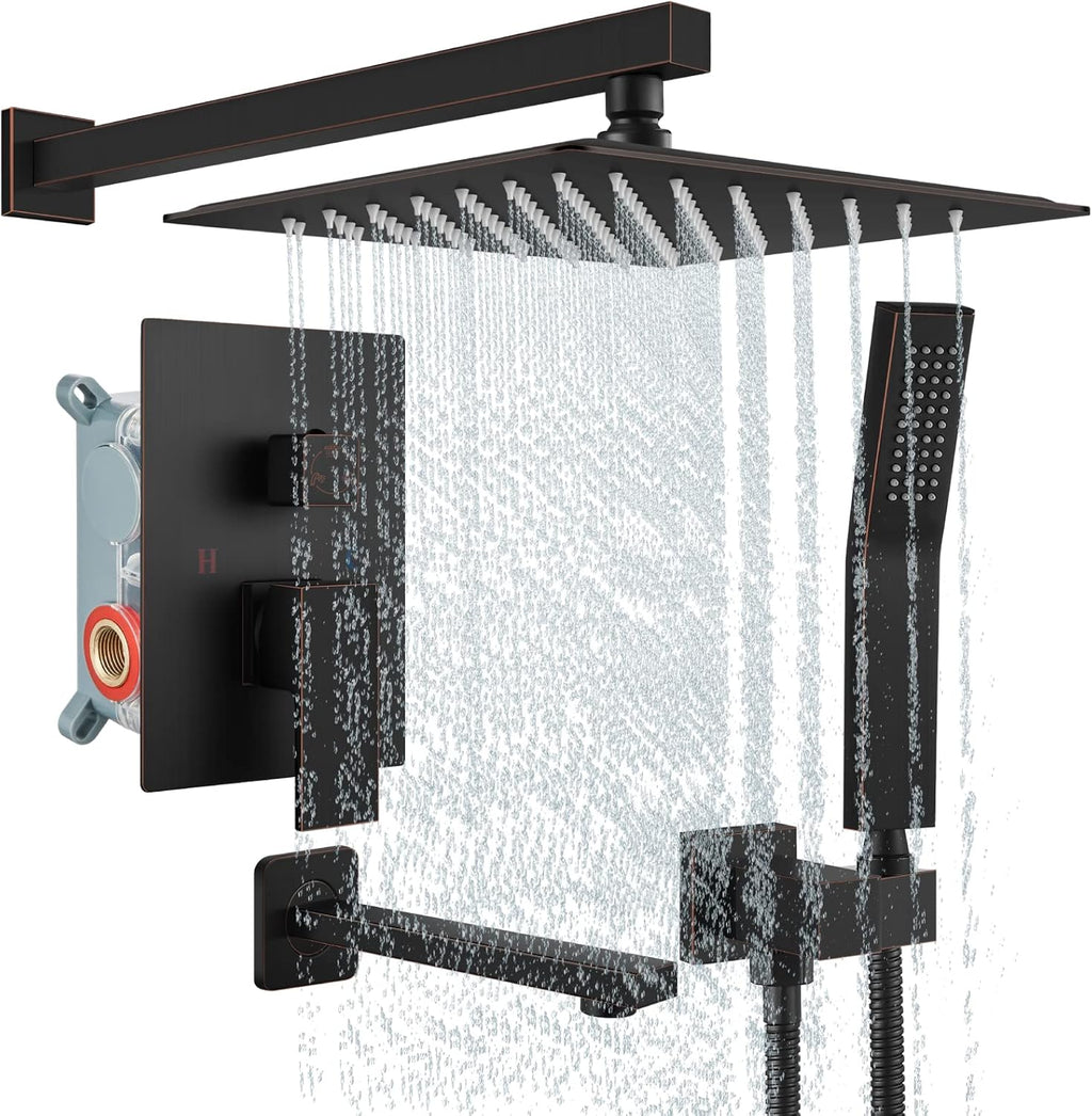 Brushed Nickel 10 Inch Wall Mounted Rainfall Shower Head with Handheld Shower Tub Spout C996146