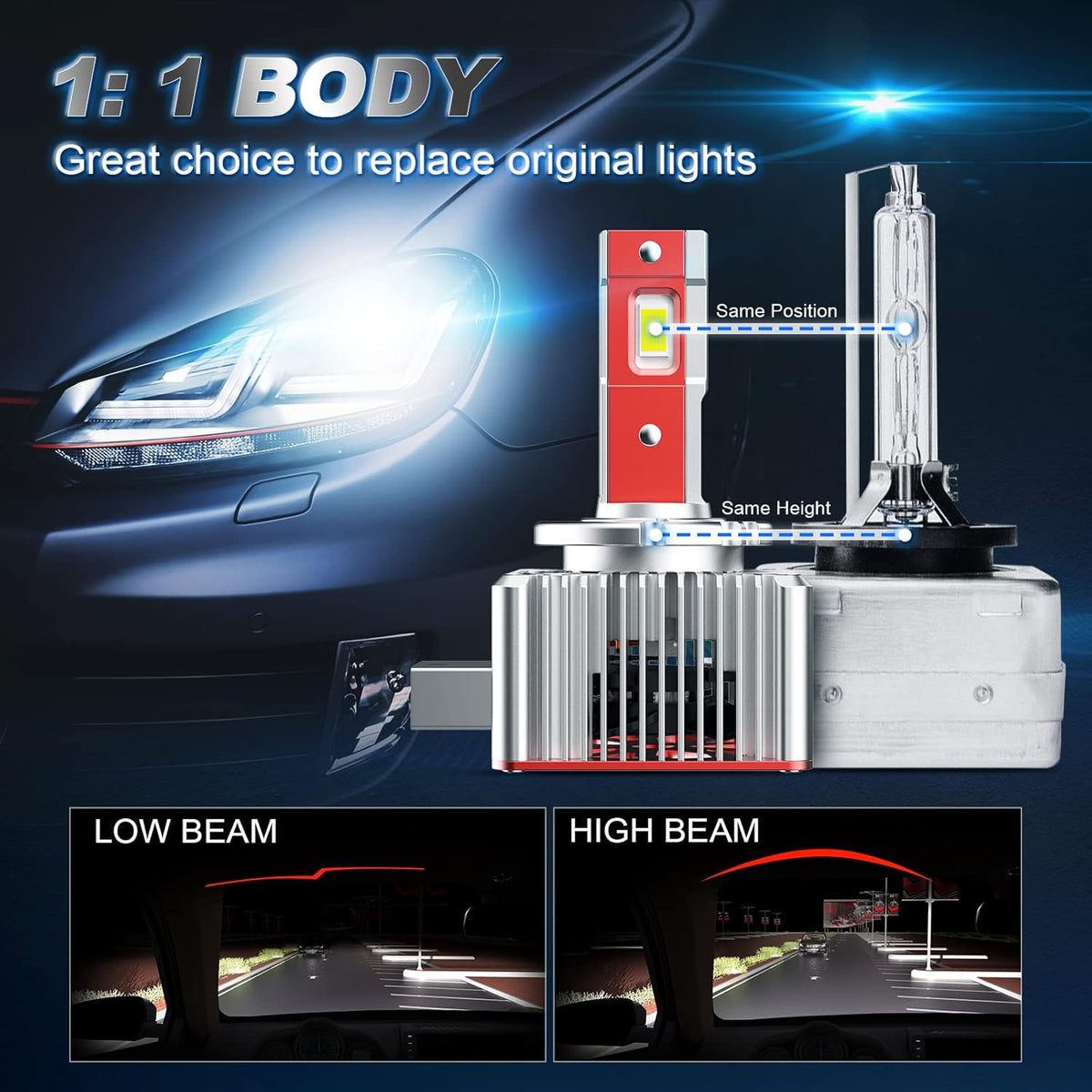 D1S LED Headlight Bulbs 100W 6000K Pack of 2 G72481