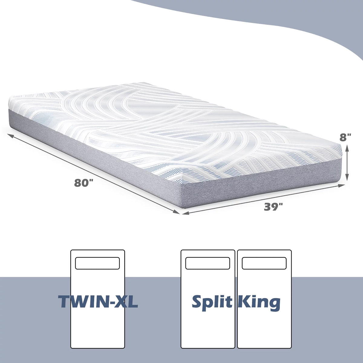 8 Twin XL Cooling Adjustable Memory Foam Mattress K659024
