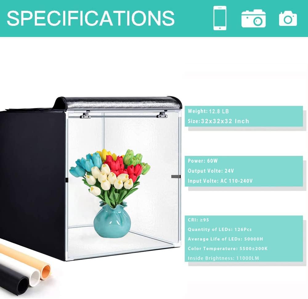 Portable Foldable 32 x 32 Inch Photo Studio Light Box with 3 Color Backdrops J6642
