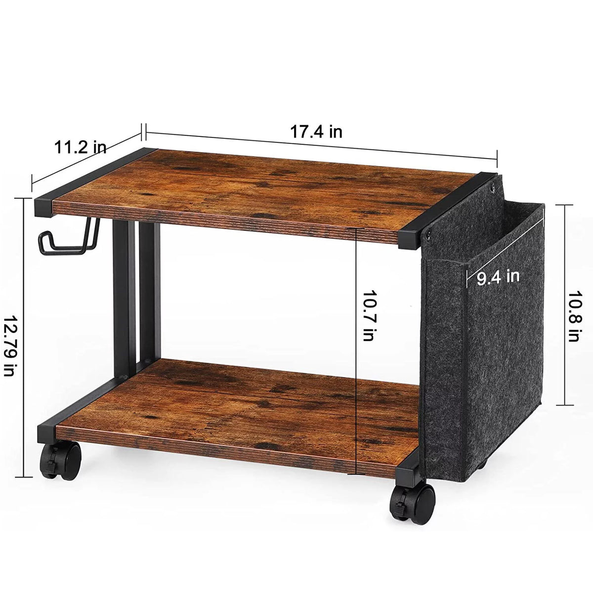 2-Tier Mobile Printer Stand Shelf with Storage Under Desk Printer Cart G942916