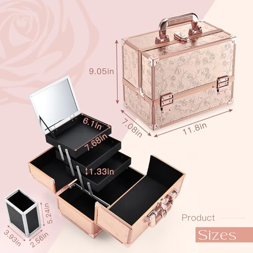 Black 11.8 Inch Makeup Organizer Case with Mirror U923
