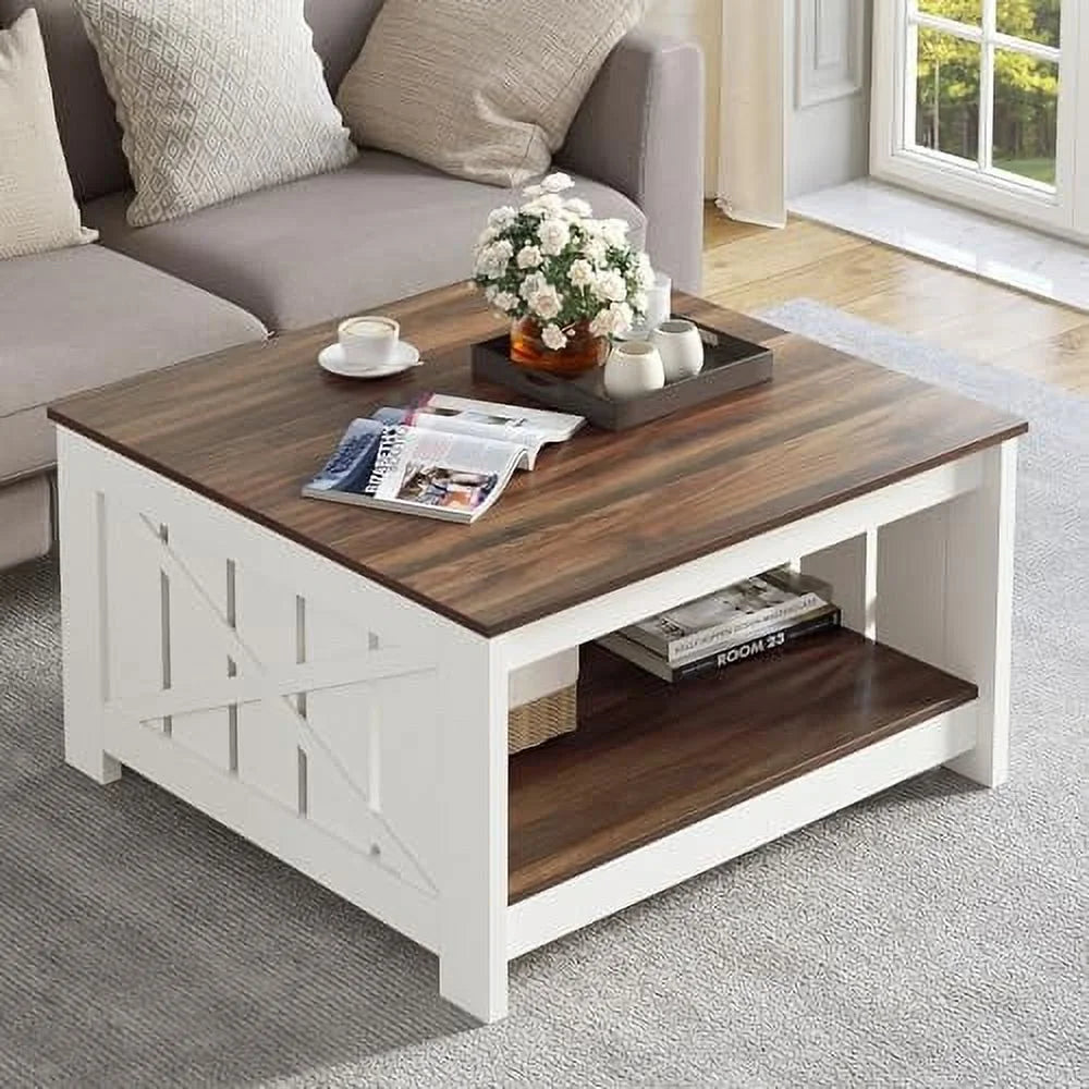 Wood Coffee Table with Half Open Compartment P24057