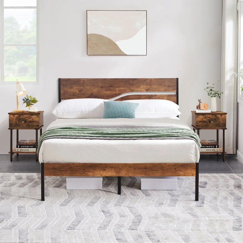 3-Piece Full Bedroom Set with Platform Bed Frame and 2 Nightstand I17668