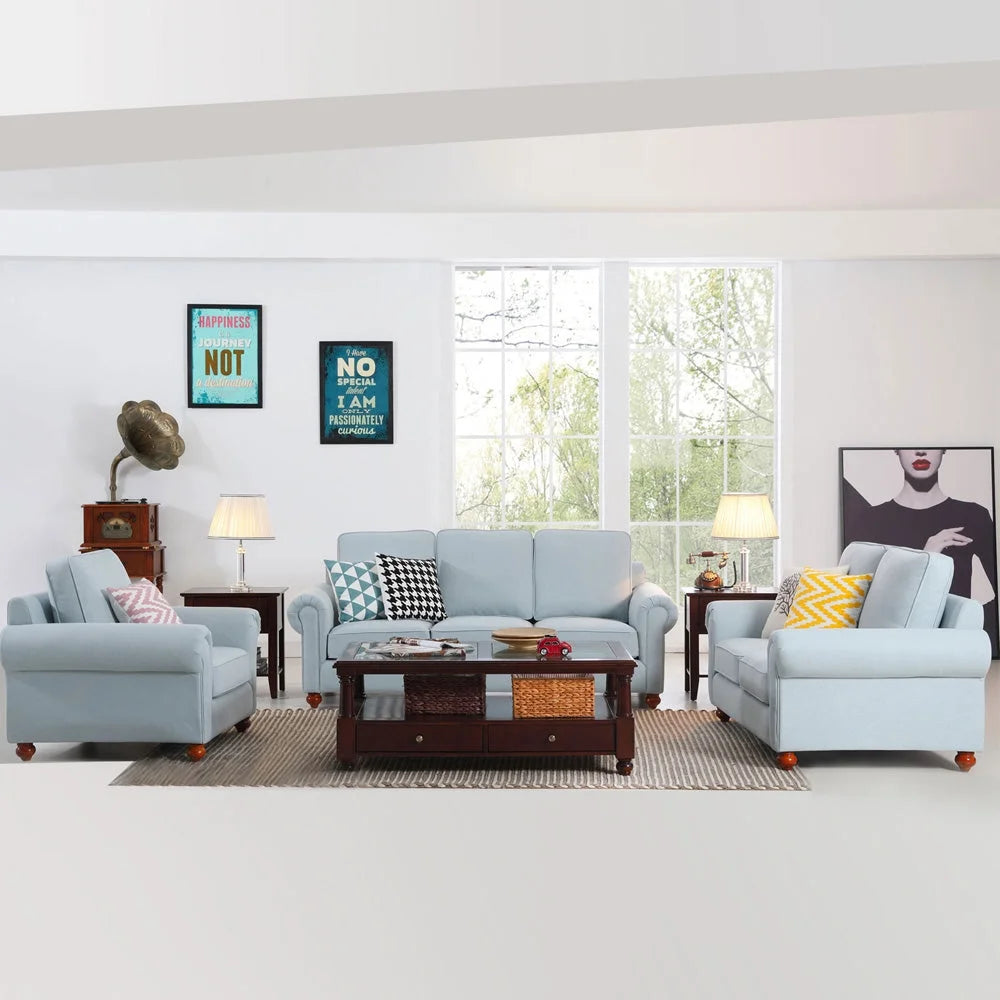 Linen Fabric Sectional Sofa Set, 3 Seater Loveseat T79257