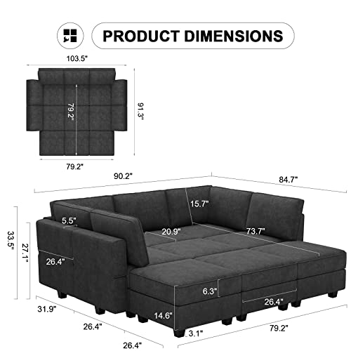 Light Grey 6 Seater Modular Sleeper Sofa Bed with Storage M902982