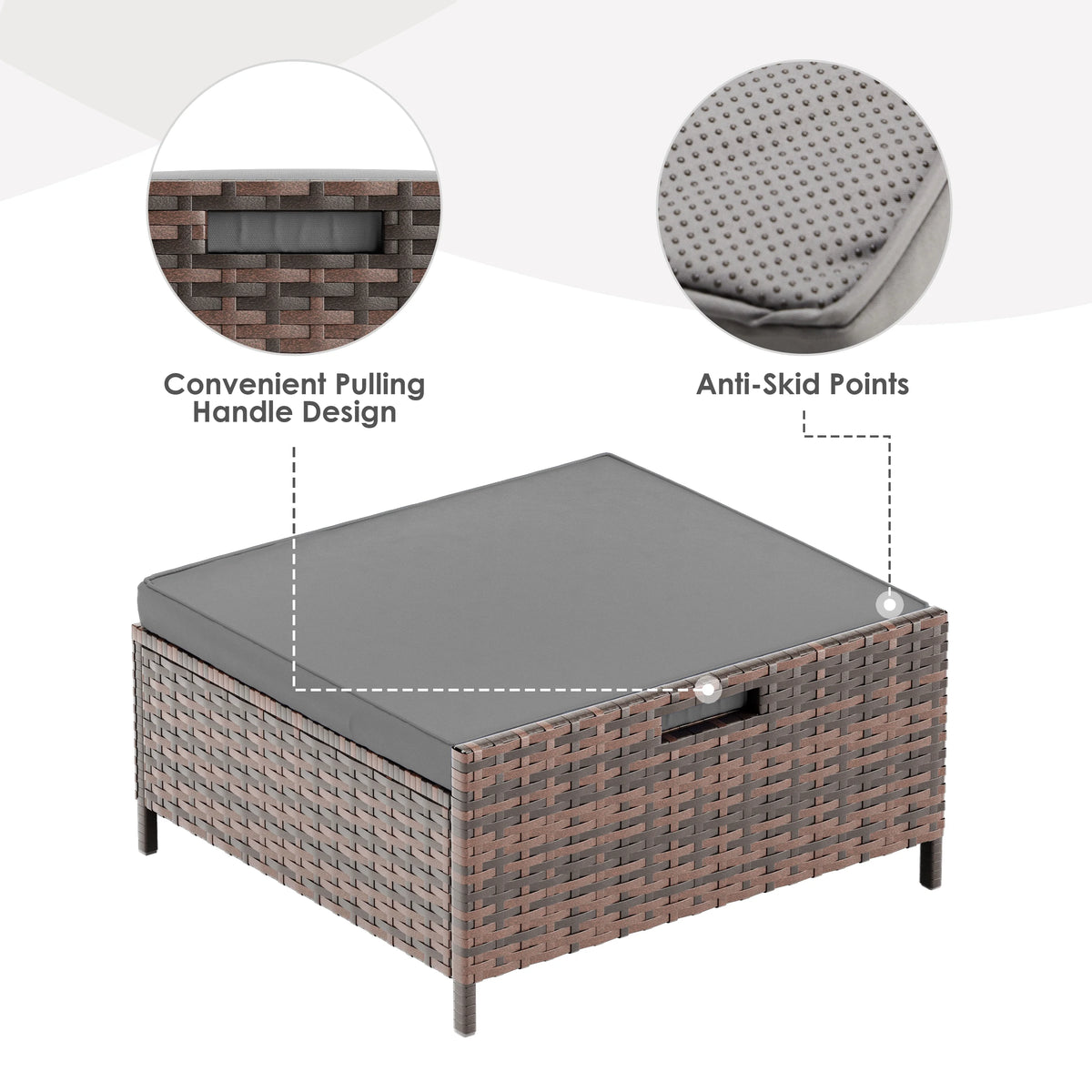 5 Piece Gray Rattan Patio Conversation Set with Ottomans and Storage Coffee Table P4212