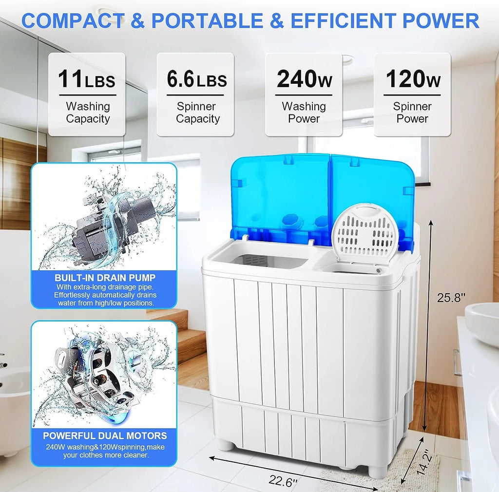 11lbs Washer & 6.6lbs Spin Dryer Combo Washing Machine L1208