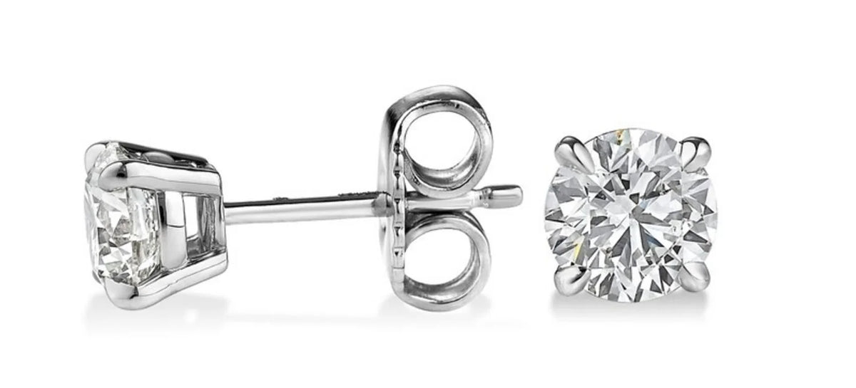 14kt White Gold 1.00ct TDW Round-Cut Diamond Solitaire Stud Earrings J415624