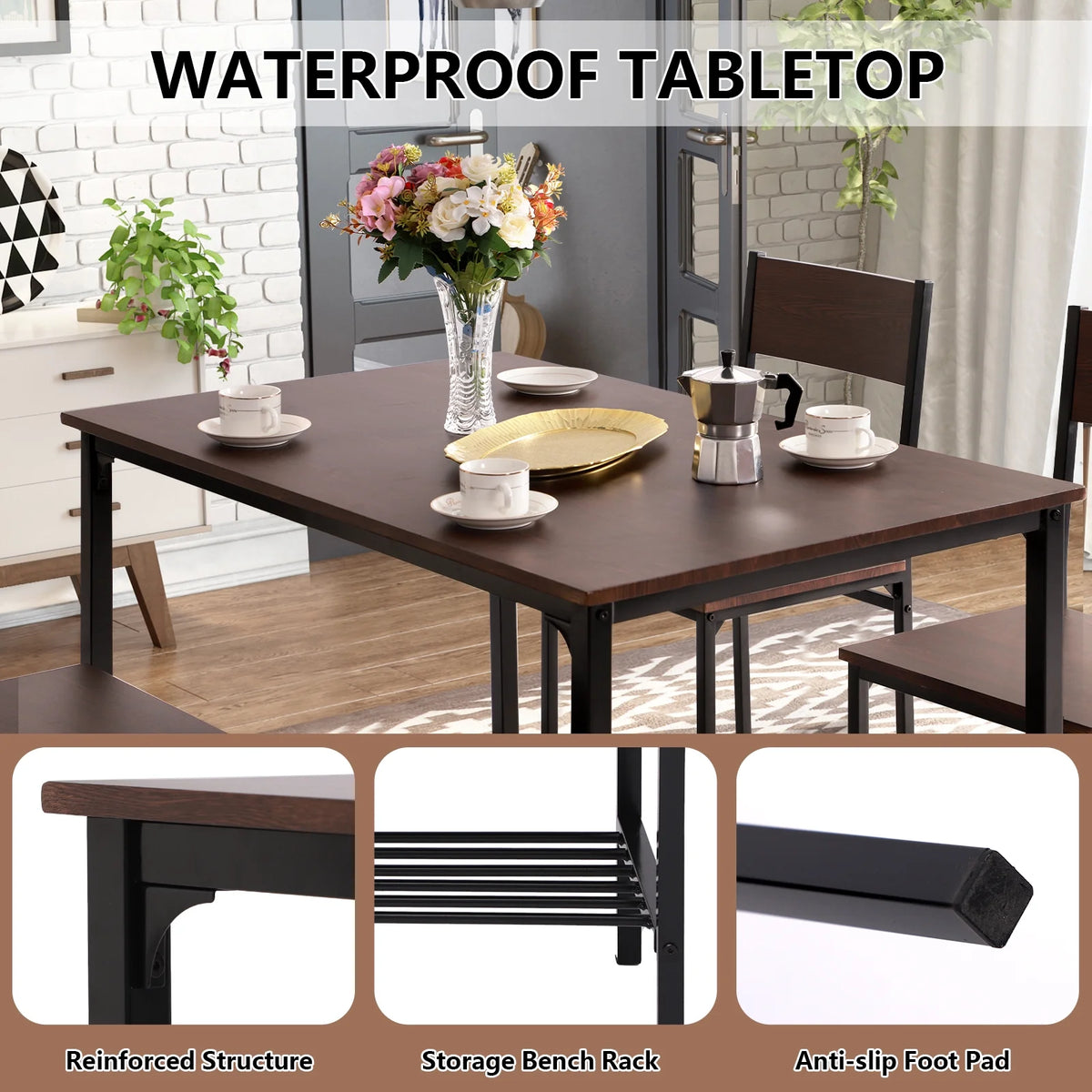 Dining Table Set for 4 with Storage Bench Z4236