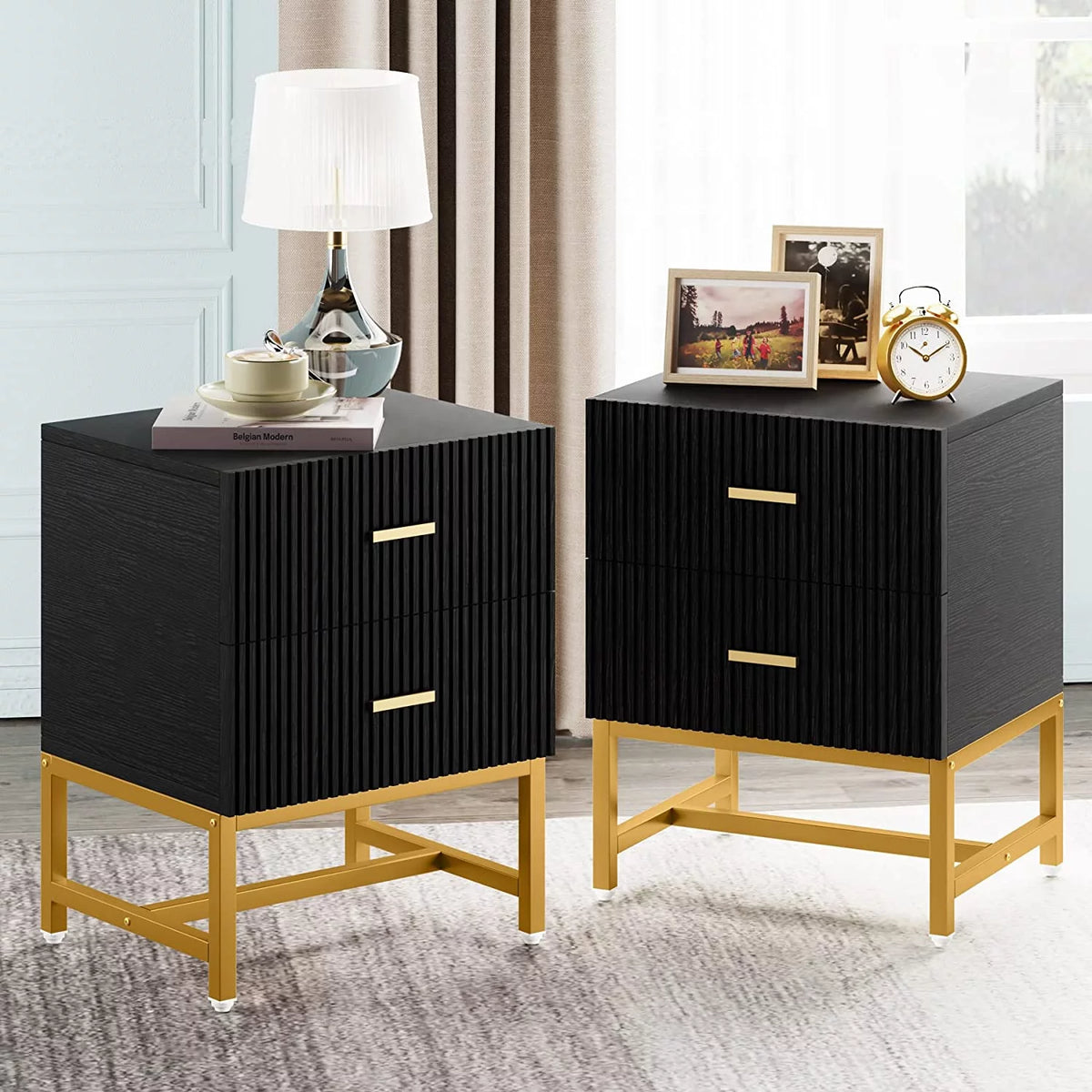 2-Drawer Wood Metal Nightstand S966