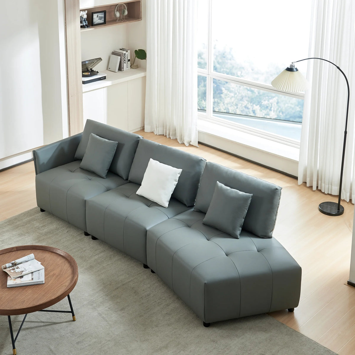 120'' Dark Gray Real Leather Modular Sectional Sofa G32618