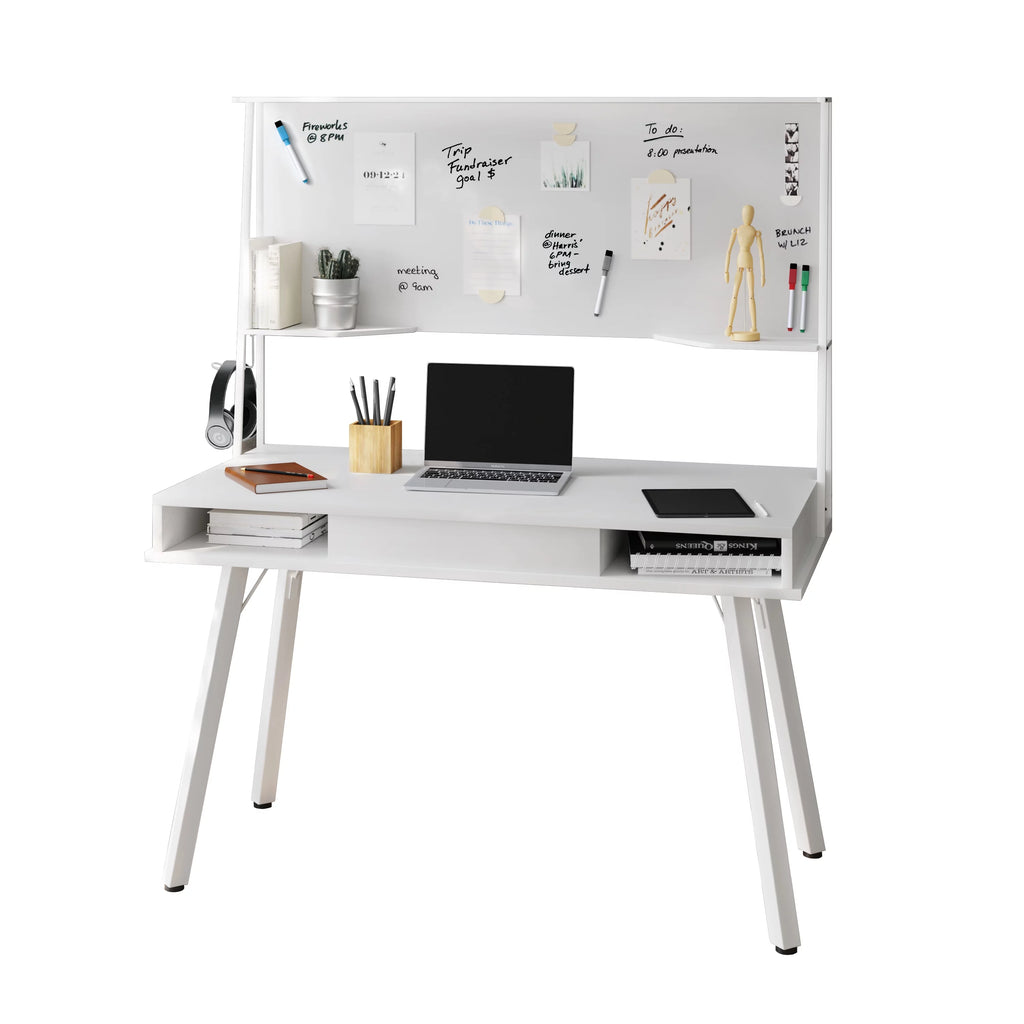 White Computer Desk With Storage & Dry Erase White Board T784