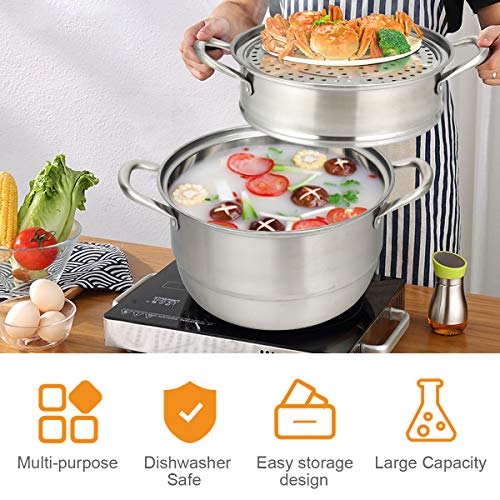 11 Inch Stainless Steel Steamer Pot with Tempered Glass Lid V226381