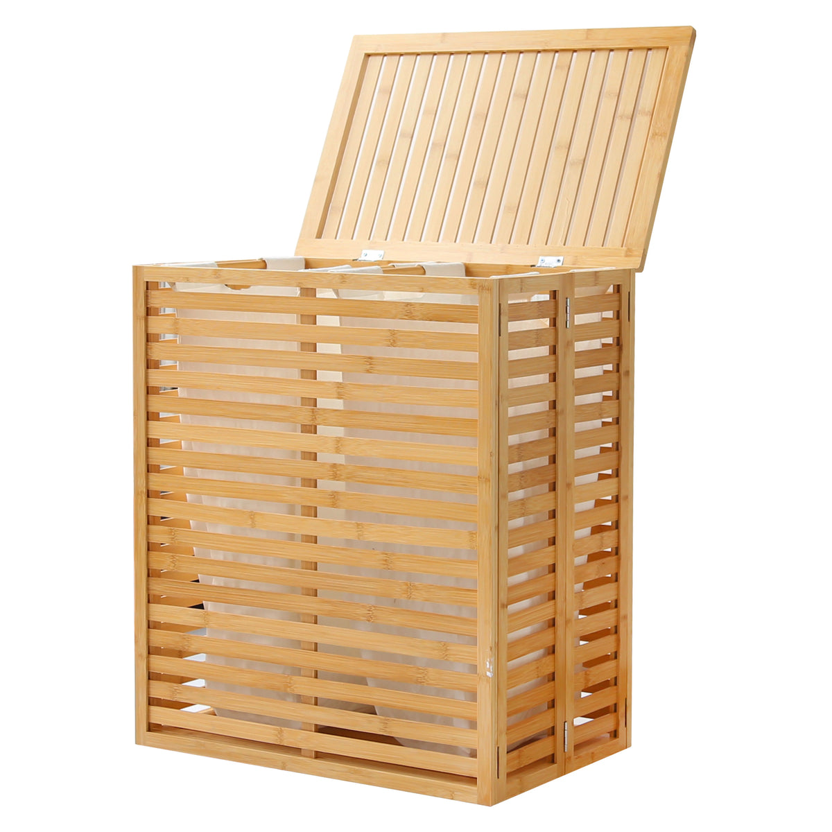 Foldable Bamboo Laundry Hamper with Lid and Liner Bag I6373