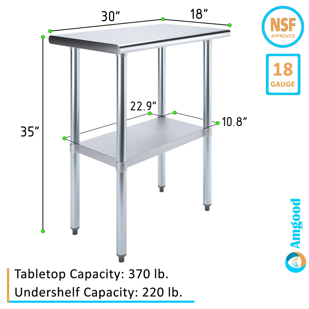18" x 30" Stainless Steel Work Table with Undershelf T7583