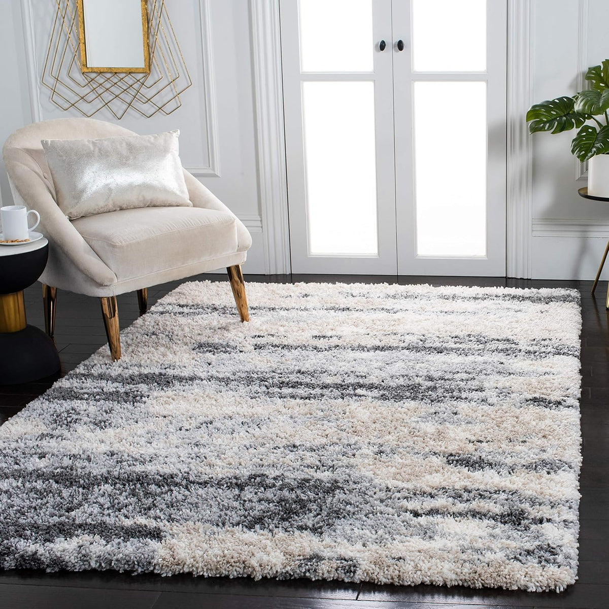 Grey & Ivory 8' x 10' Shag Area Rug P188025