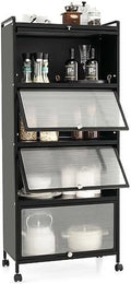 Black 5-Tier Kitchen Cabinet with 4 Rolling Casters H8659