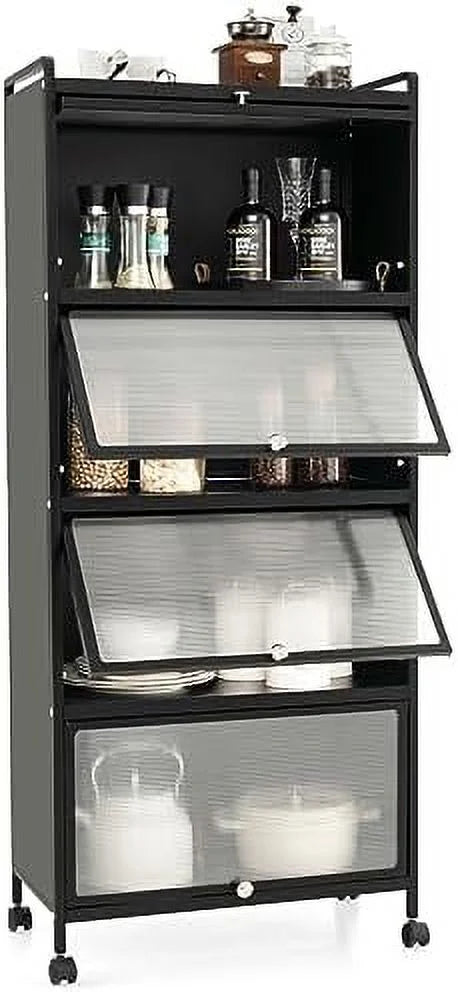 Black 5-Tier Kitchen Cabinet with 4 Rolling Casters H8659