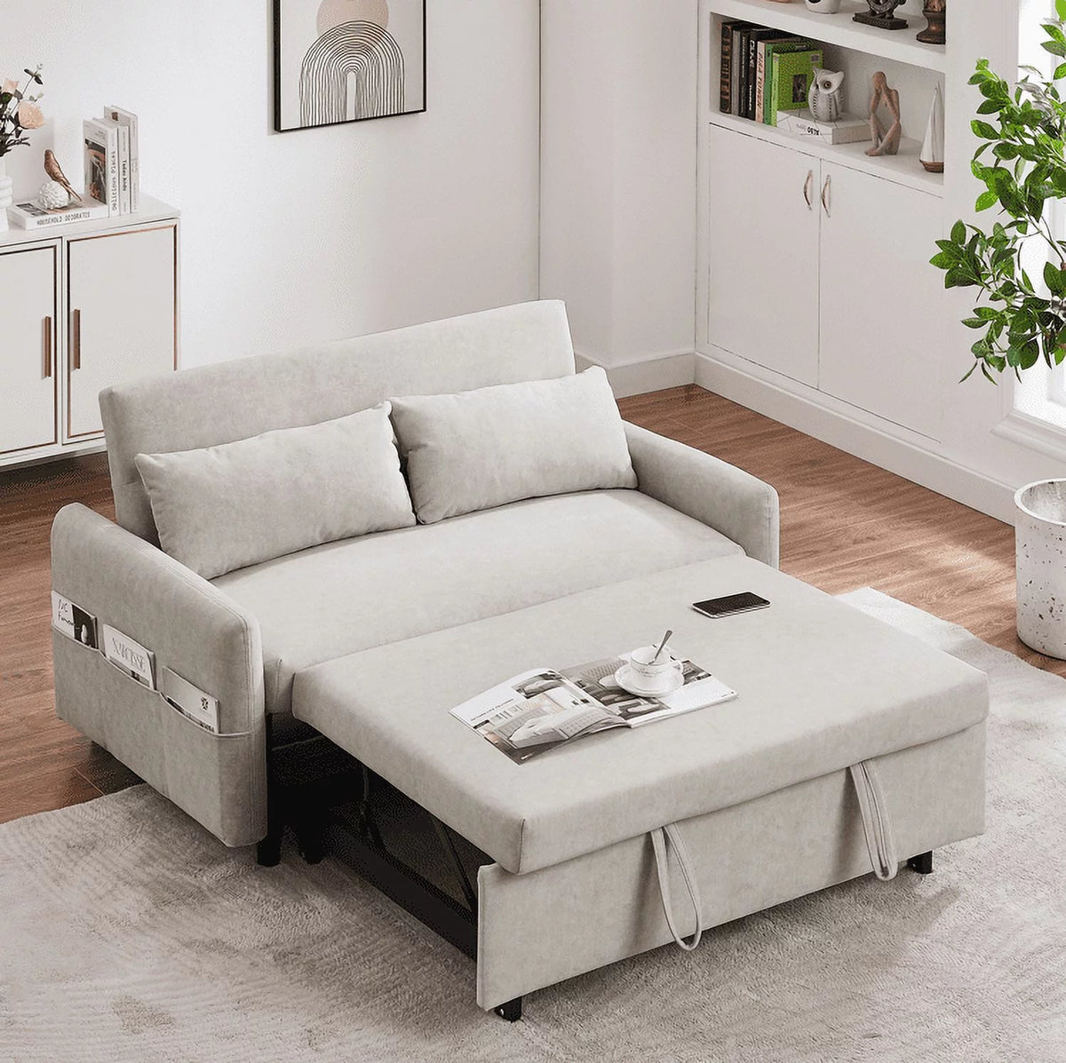 Beige 2 Seater Sleeper Sofa with Pull Out Bed Z945936