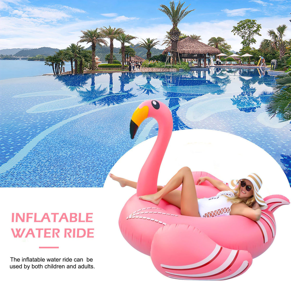 Pink Inflatable Flamingo Swimming Pool Floating Raft Q796