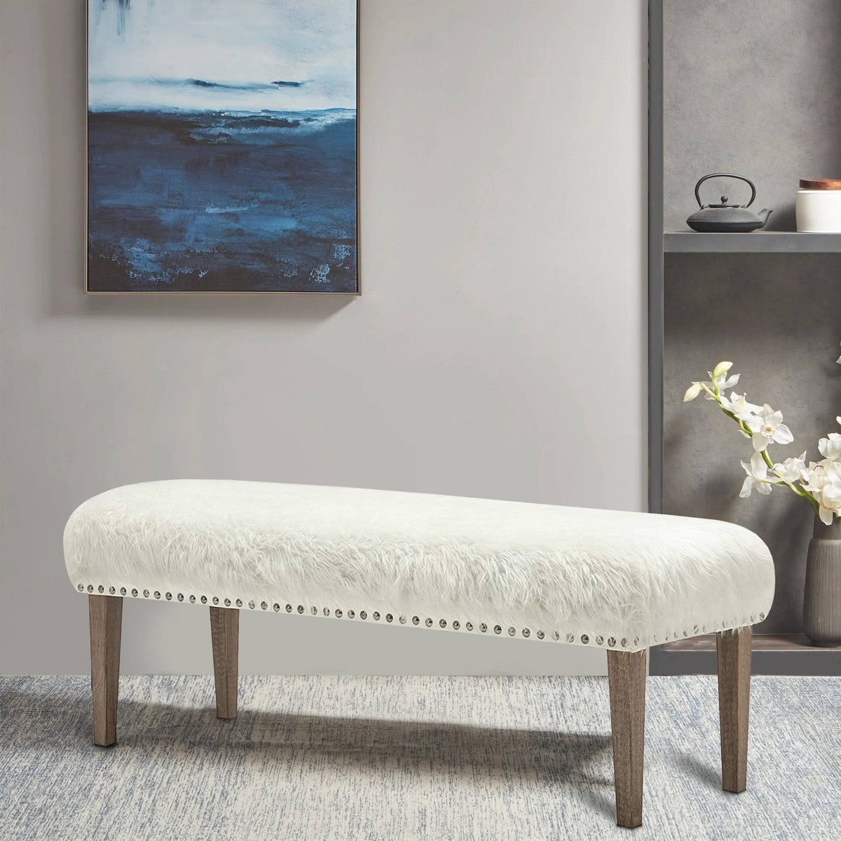 White Faux Leather Makeup Bench U734843