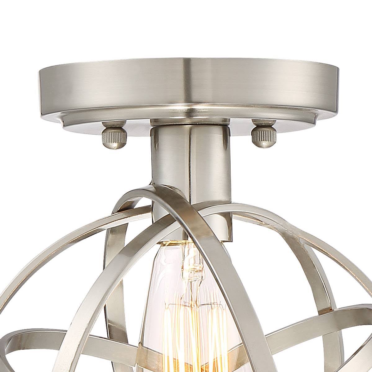 Industrial Ceiling Light Semi Flush Mount Fixture LED Brushed Nickel 8x22 Wide Open Cage F580935