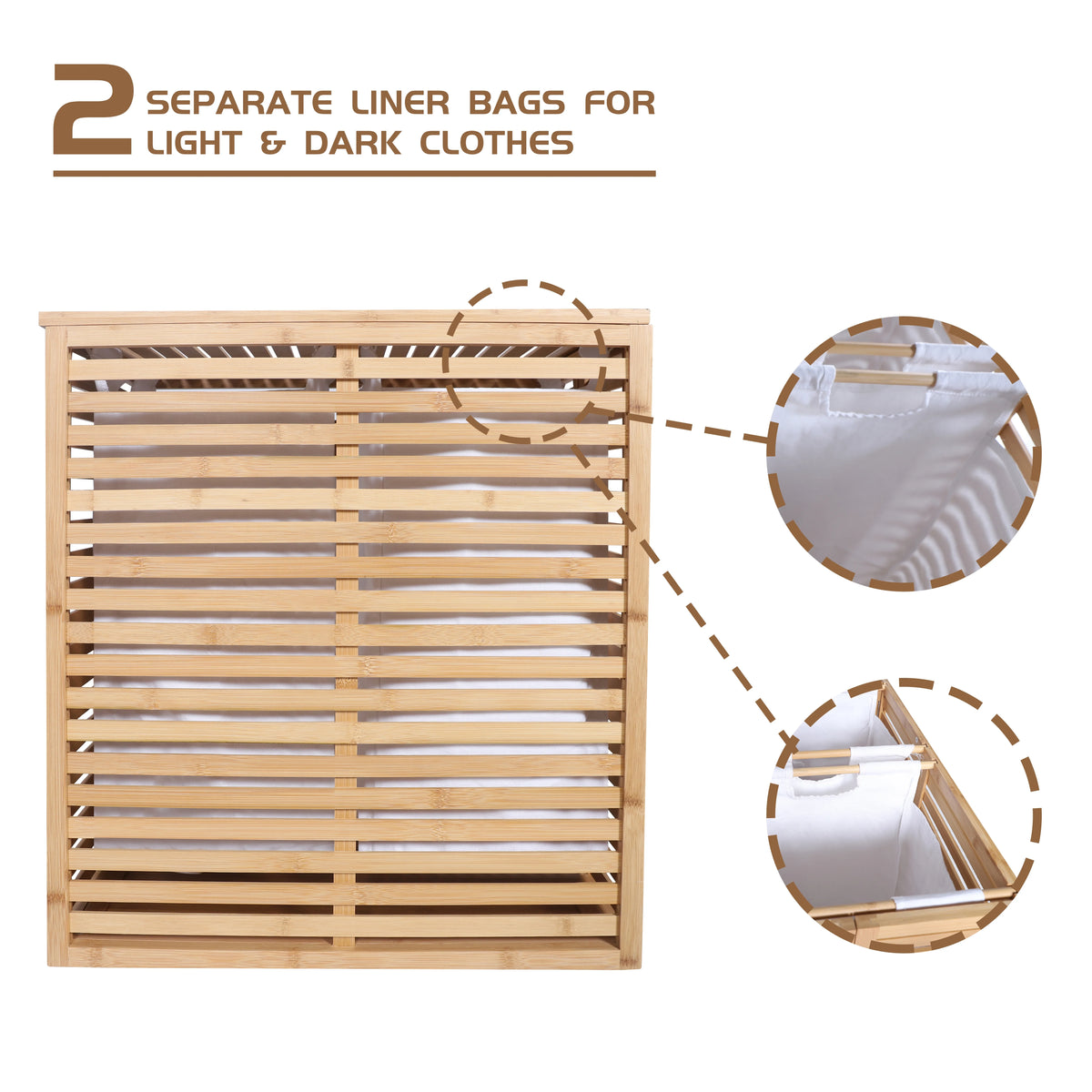 Foldable Bamboo Laundry Hamper with Lid and Liner Bag I6373