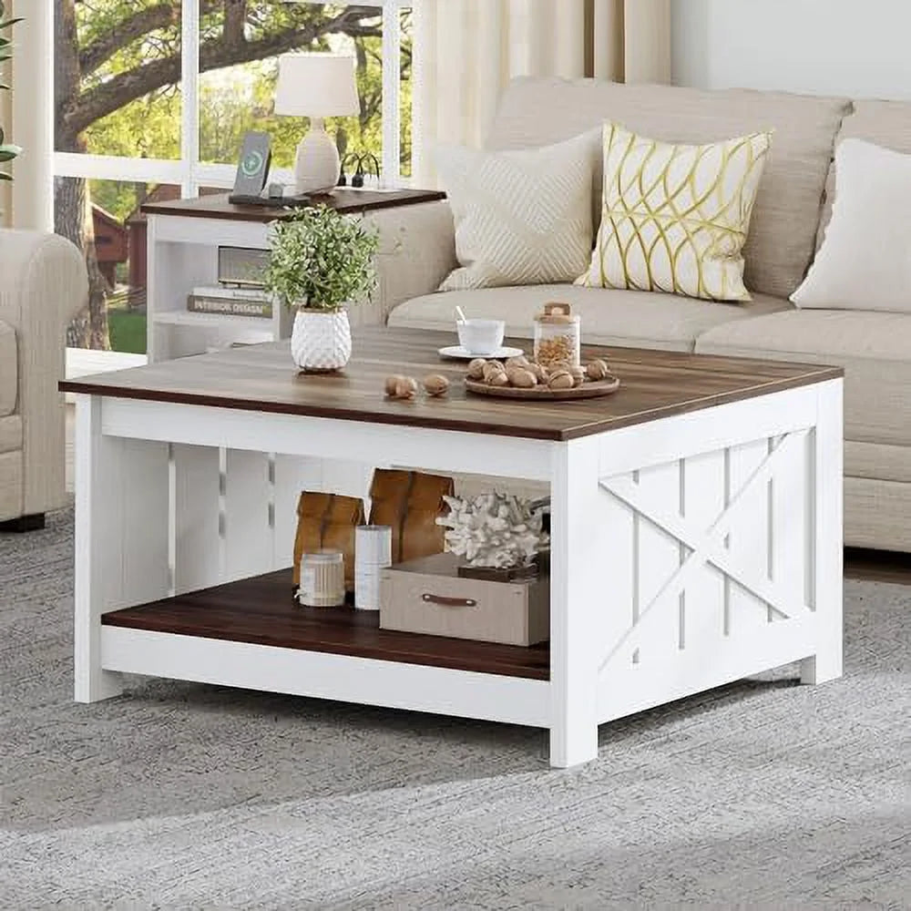 Wood Coffee Table with Half Open Compartment P24057