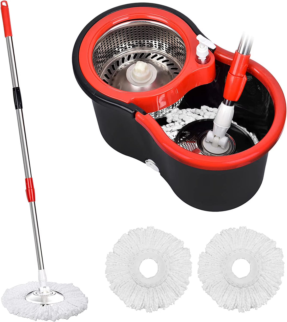 360° Rotating Stainless Steel Mop Bucket with 3x Microfiber Mop Head N5430
