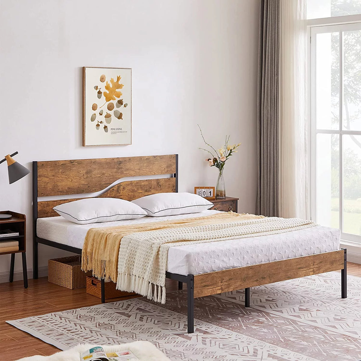 3-Piece Full Bedroom Set with Platform Bed Frame and 2 Nightstand I17668