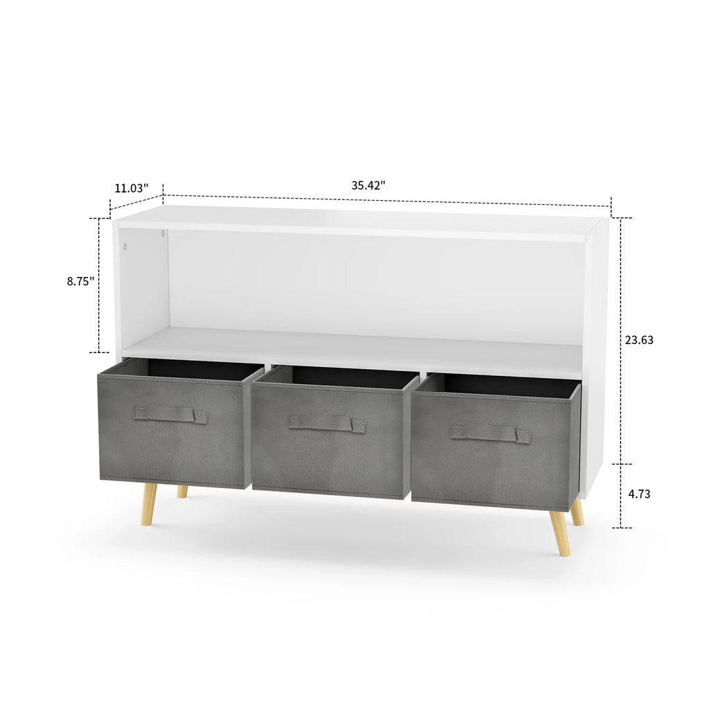 Modern Minimalist Wooden Storage Cabinet with 3 Fabric Drawers S11887