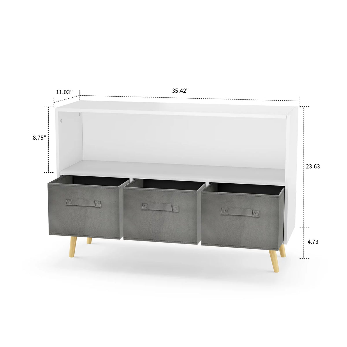 Modern Minimalist Wooden Storage Cabinet with 3 Fabric Drawers S11887