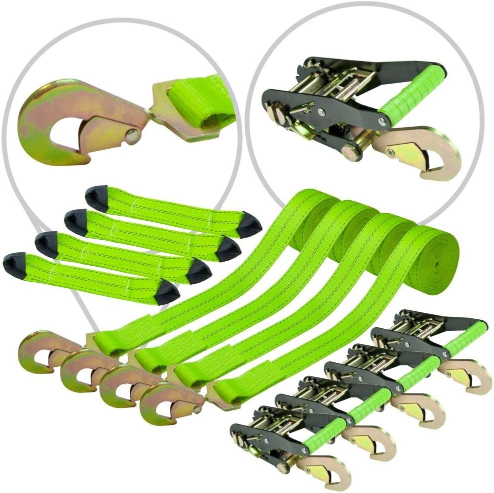 8-Point Roll Back Vehicle Tie Down Kit with Snap Hooks Set of 4 W3587
