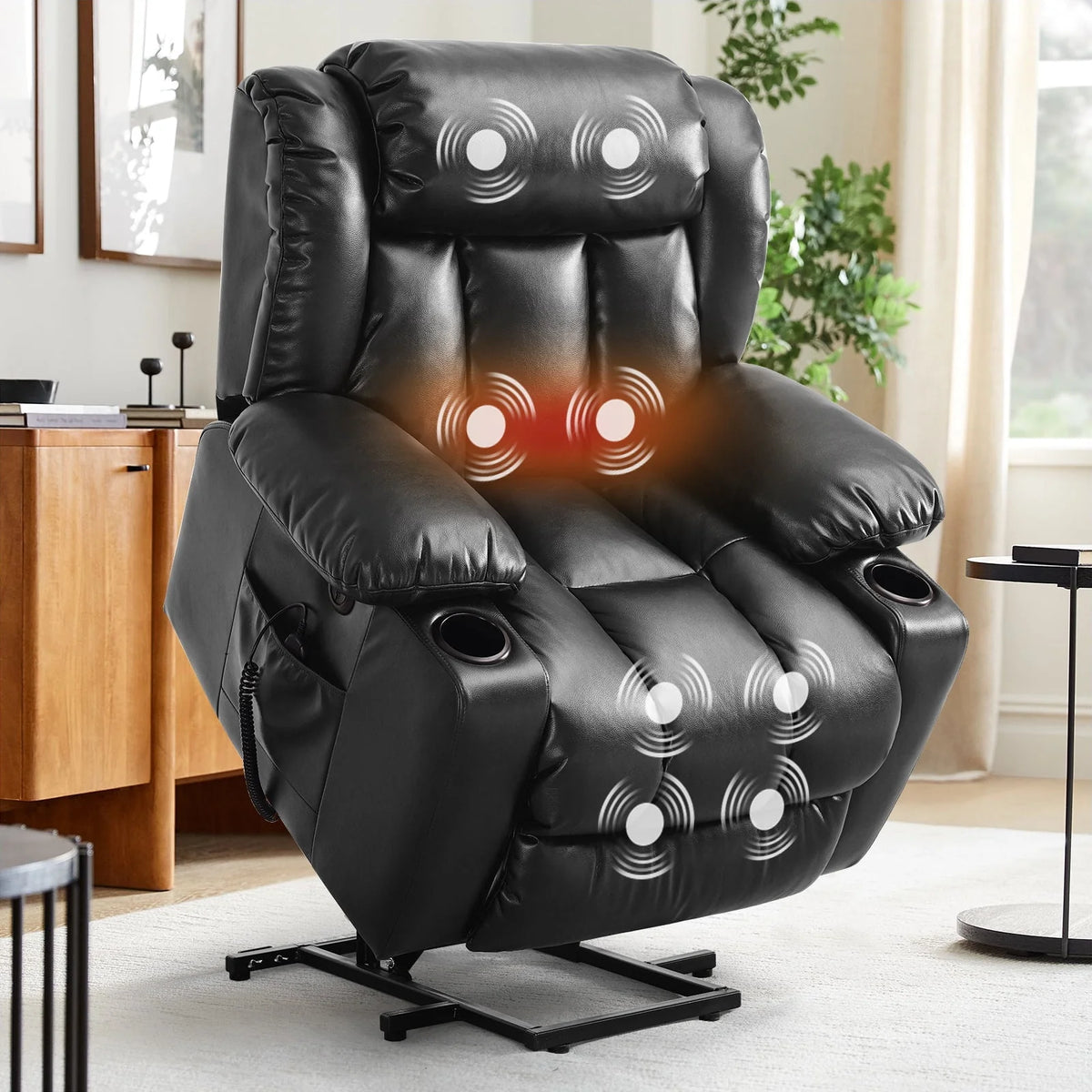 Large Power Lift Recliner Chair with Heat and Massage Leather Brown M383808