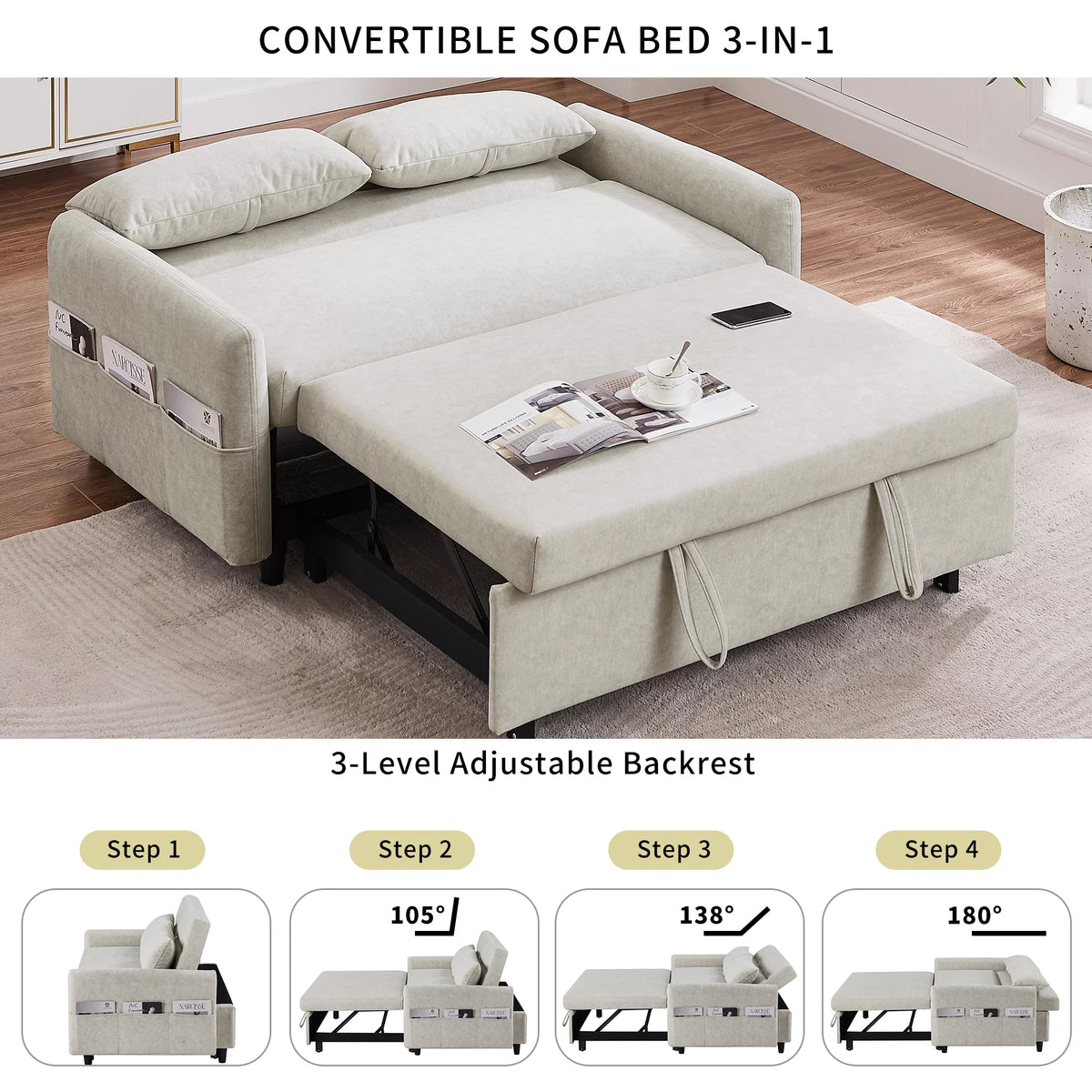 Beige 2 Seater Sleeper Sofa with Pull Out Bed Z945936