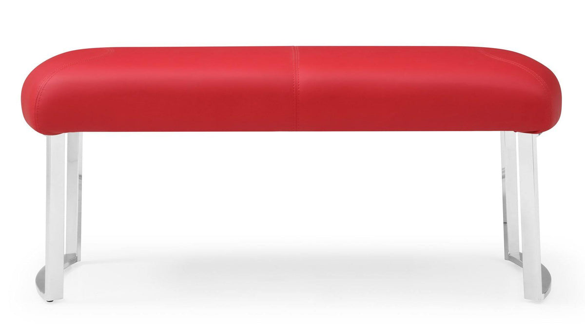 Red Leatherette Bench with Stainless Steel Base D9233