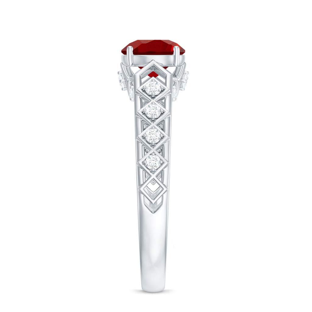 1.25 CT Created Ruby and Diamond Filigree Engagement Ring, 925 Sterling Silver I149675