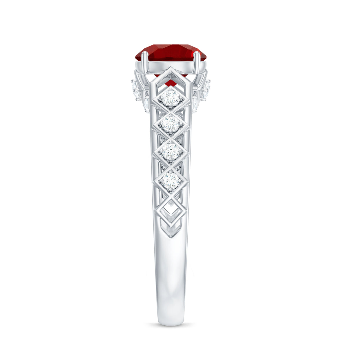 1.25 CT Created Ruby and Diamond Filigree Engagement Ring, 925 Sterling Silver I149675