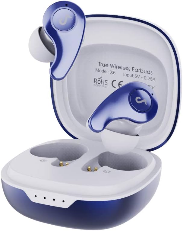 Blue Mini Wireless Earbuds with 4-Mic Environmental Noise Cancellation Waterproof Bluetooth Headphone Pack of 2 M71302