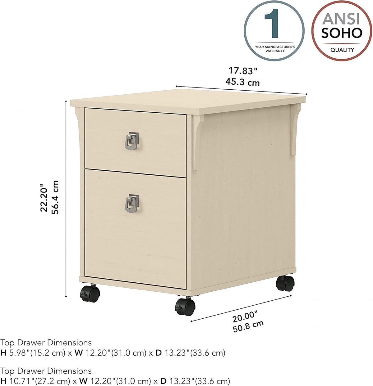 Antique White 2 Drawer Mobile File Cabinet E921